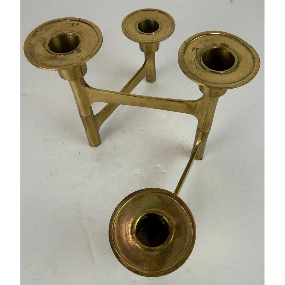 Vtg Brutalist Mid-Century Modern Folding Brass 4 Candle Holder Candelabra MCM